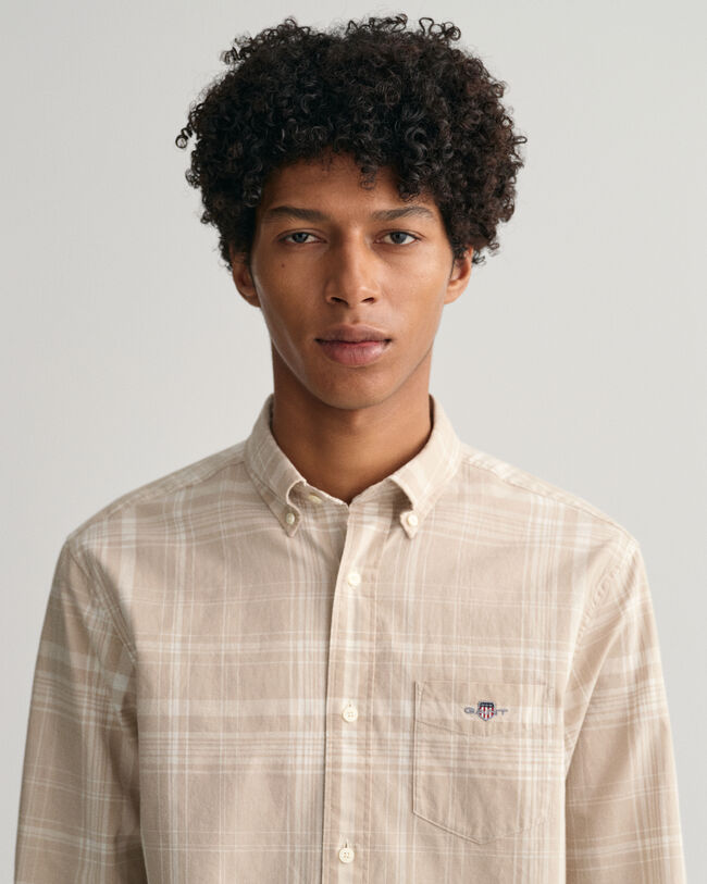 Chemise regular fit en coton et lin à carreaux