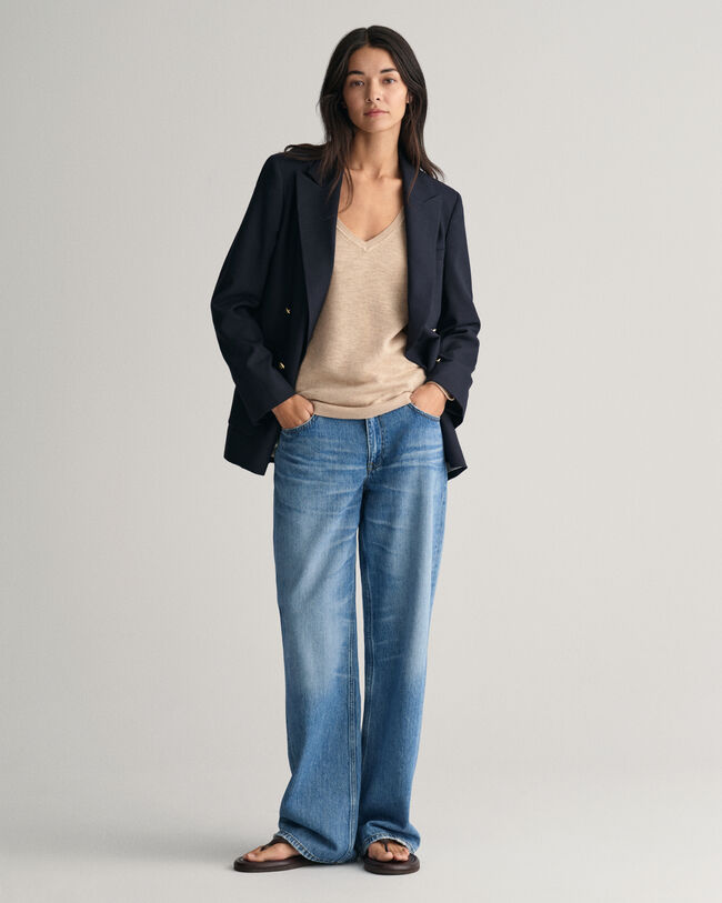 Pull col V en lin mélangé