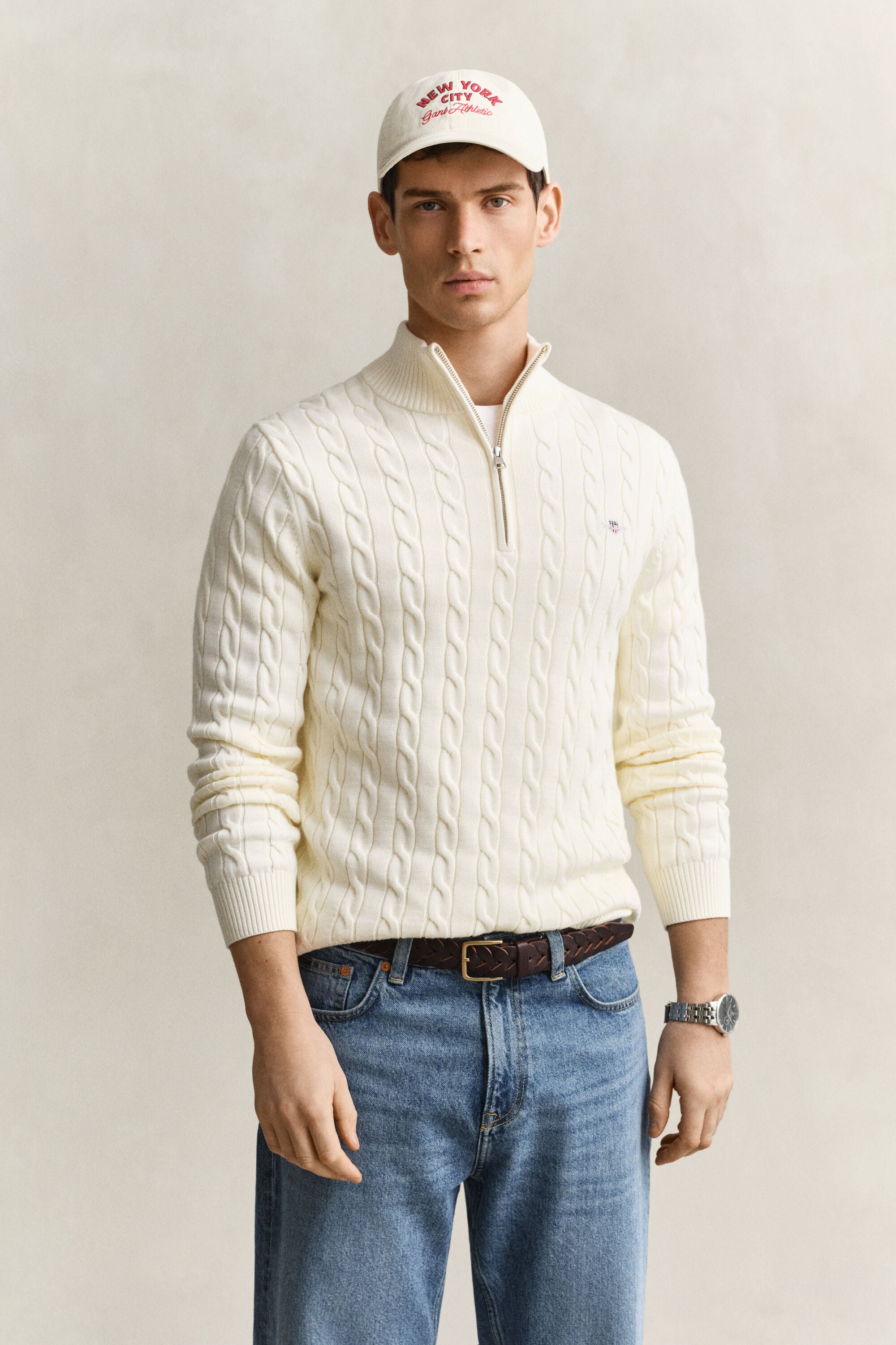 Pull à demi-zip en maille de coton torsadée