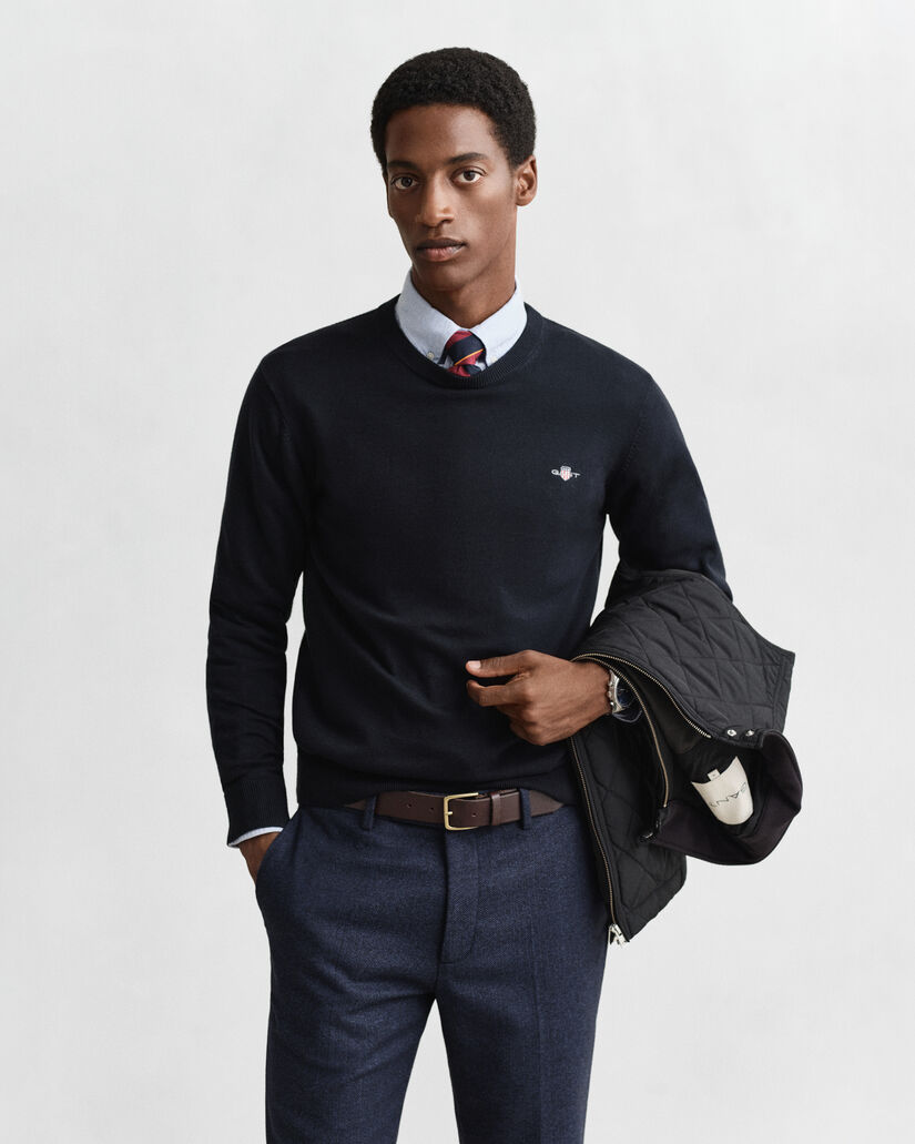 Pull col rond en coton classique