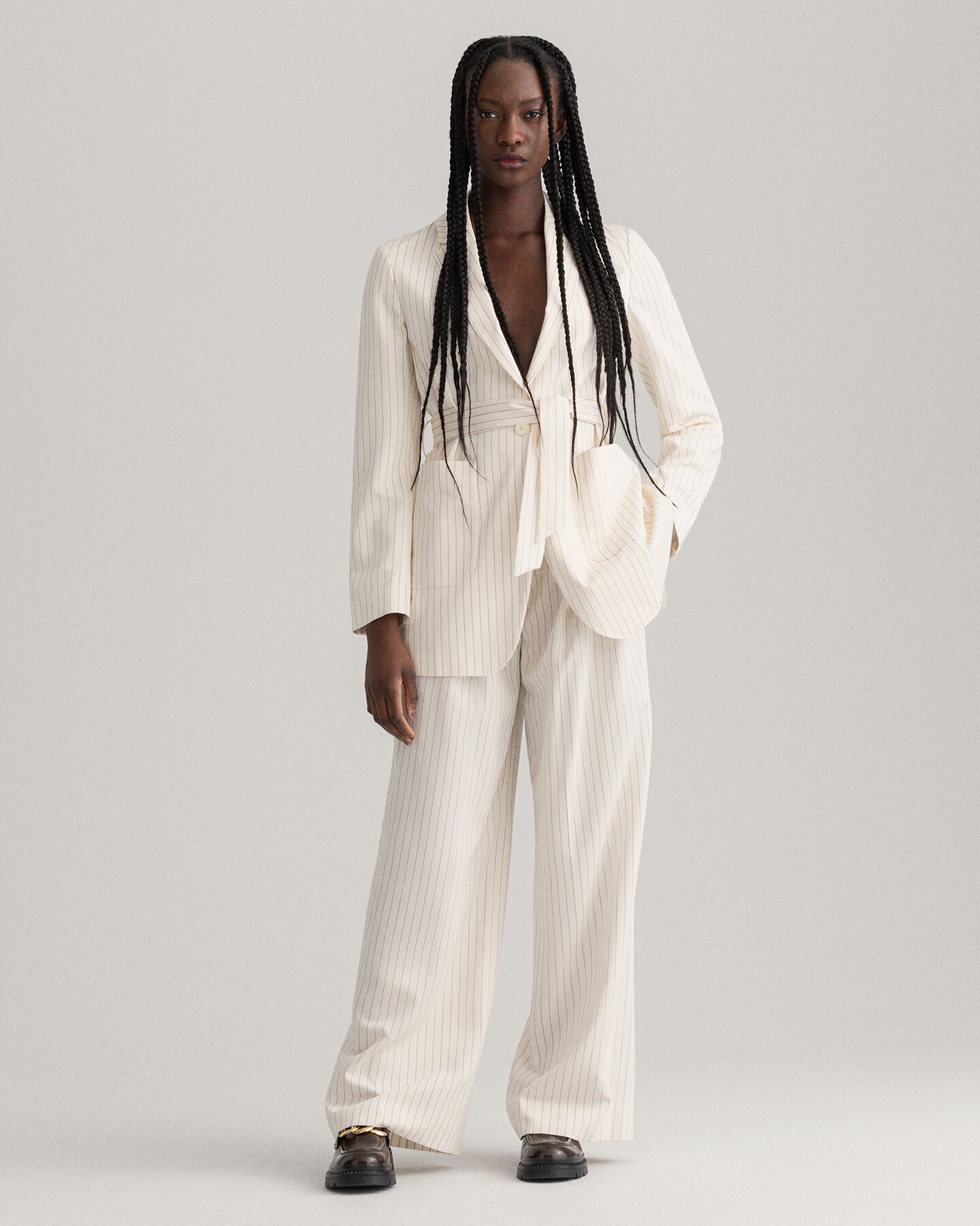 Veste blazer à rayures tennis avec ceinture