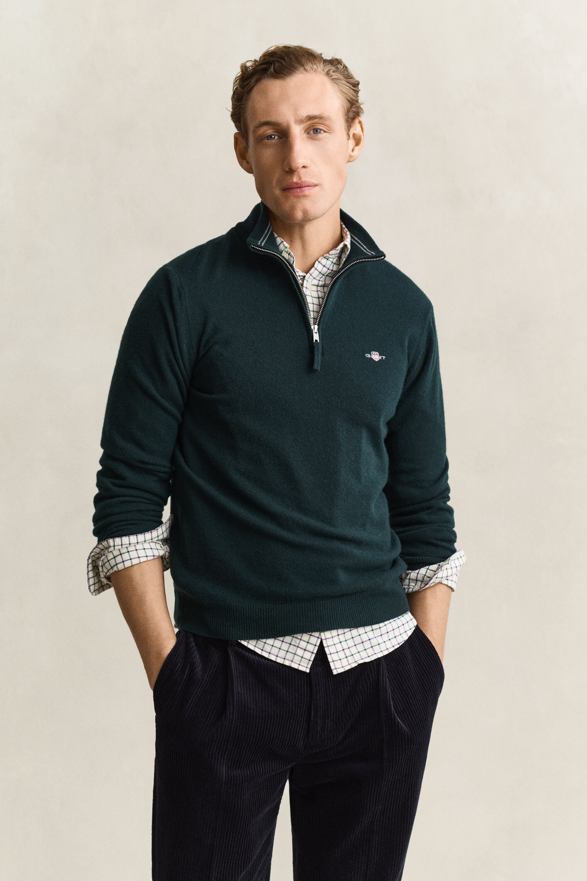 Pull à demi-zip en laine d’agneau
