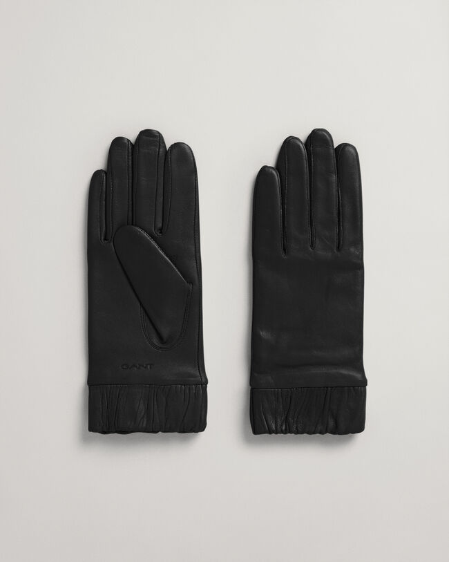Gants en cuir avec poignets fronc&eacute;s