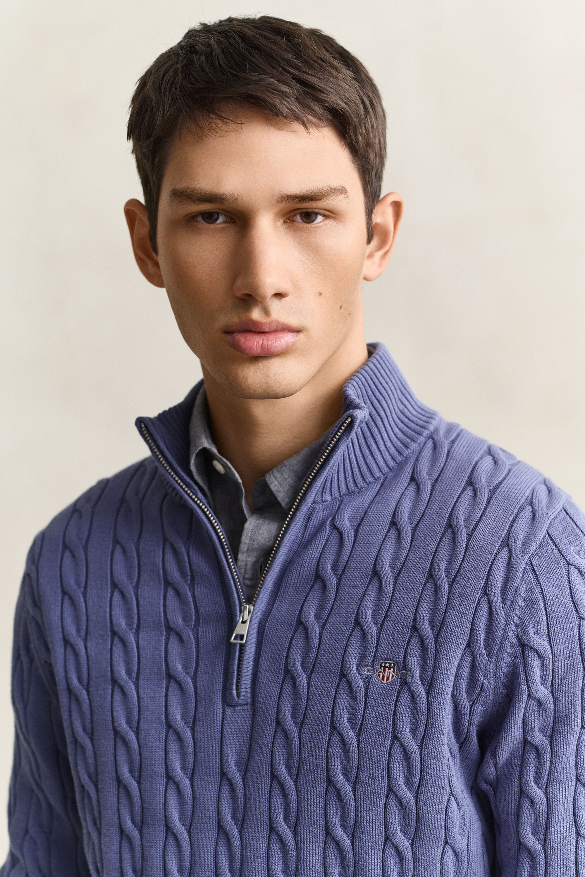 Pull à demi-zip en maille de coton torsadée