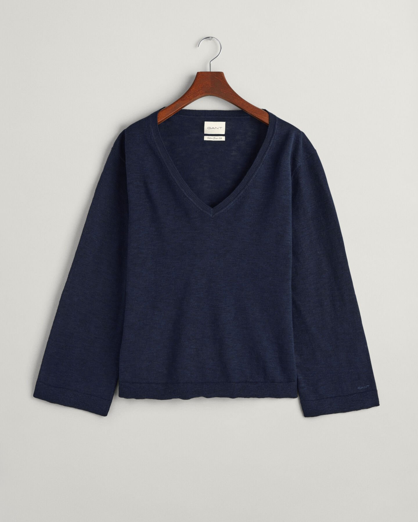 Pull col V en lin m&eacute;lang&eacute;