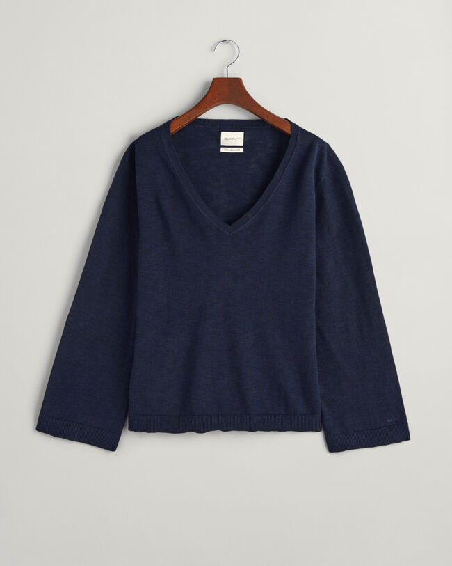 Pull col V en lin m&eacute;lang&eacute;