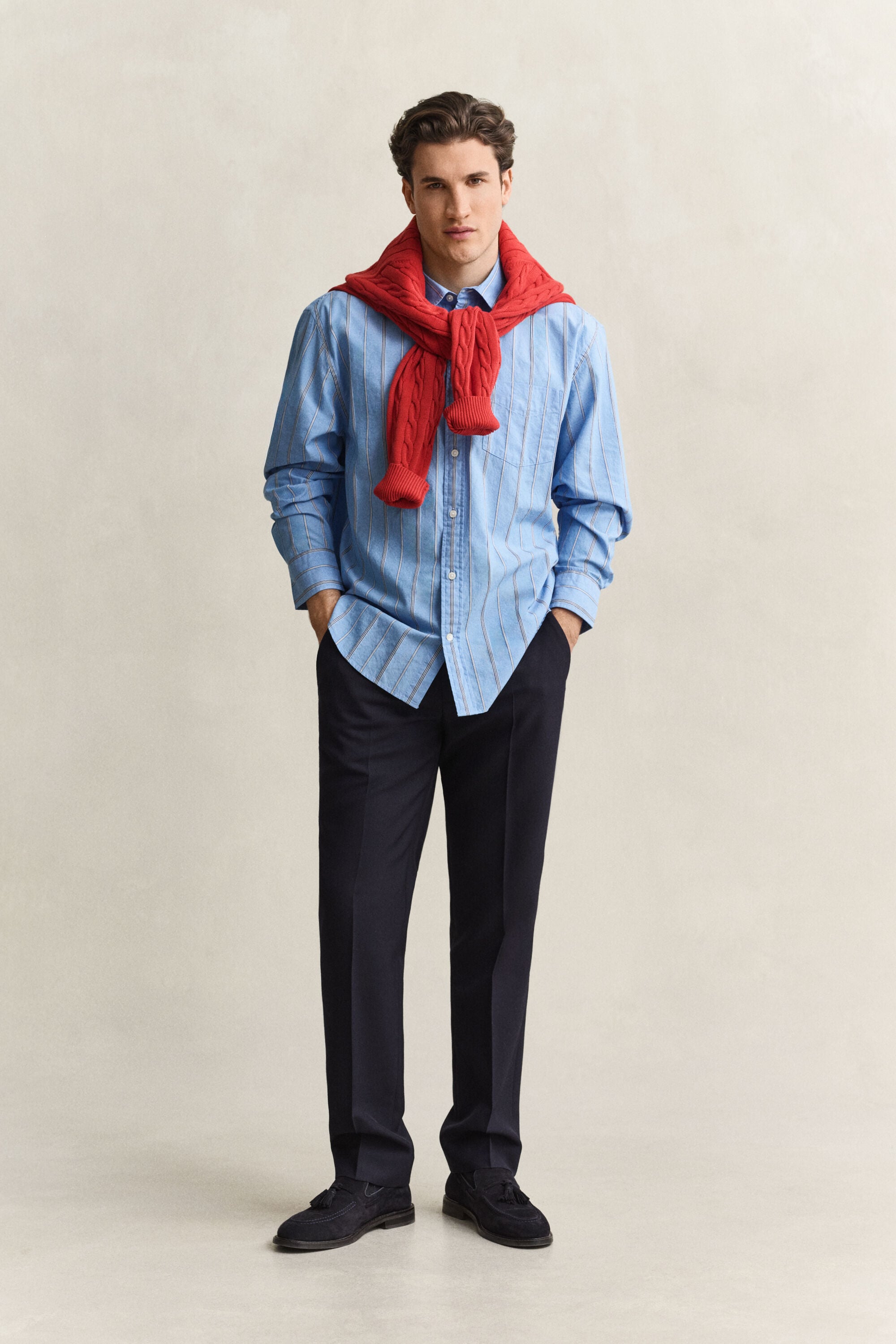 Chemise coupe décontractée à rayures Dobby