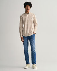 Chemise regular fit en coton et lin à carreaux