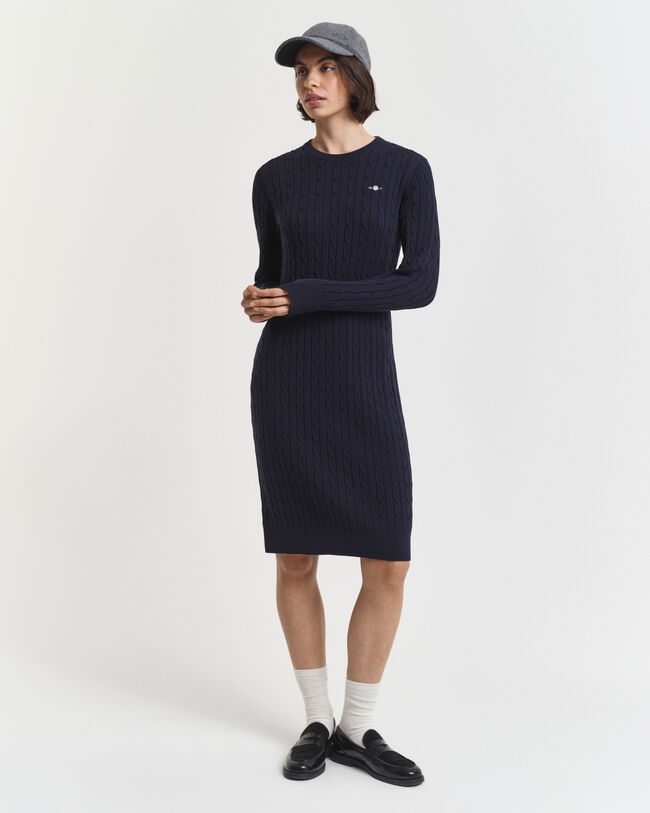 Robe col rond en maille de coton stretch à torsades