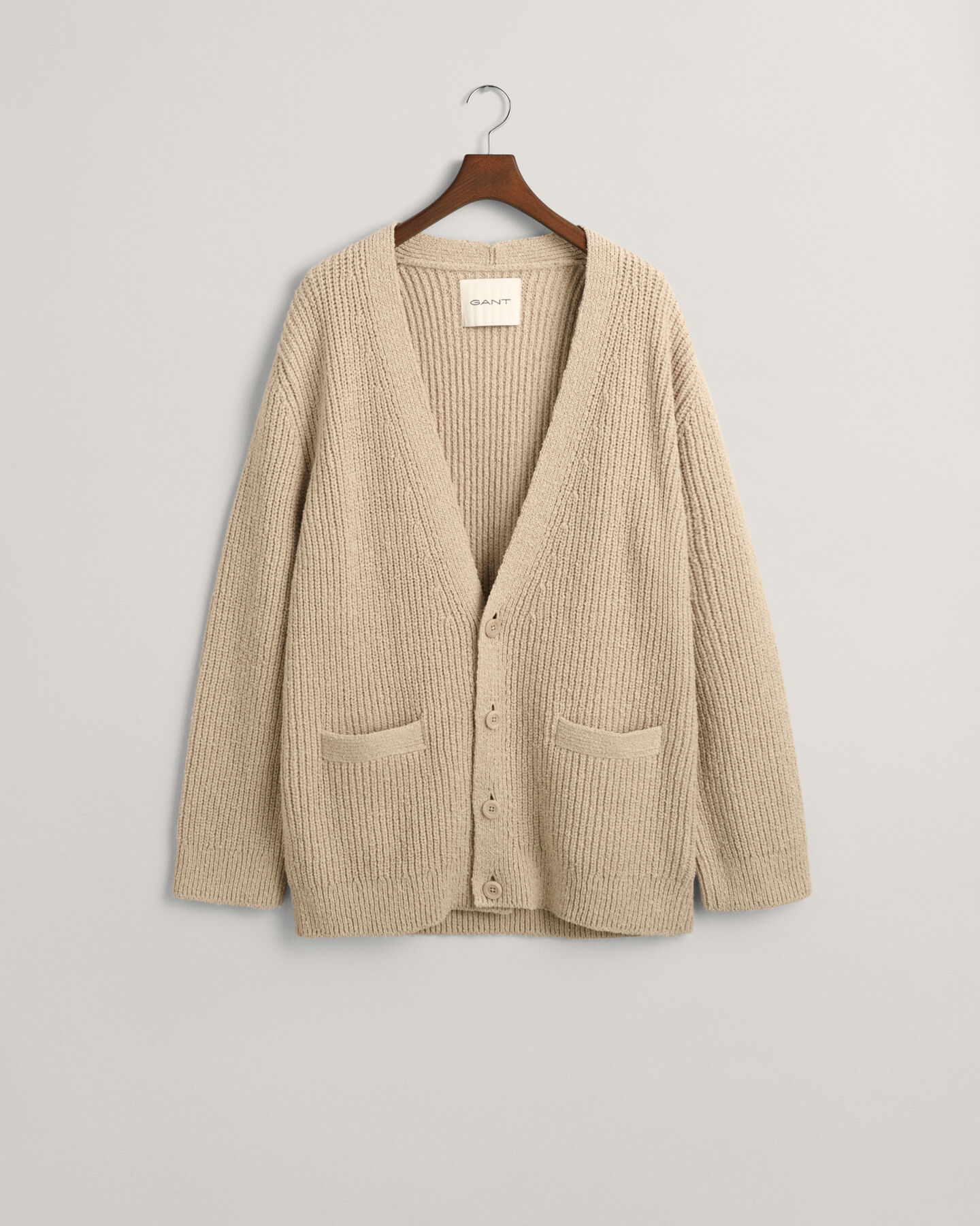 Cardigan côtelé en coton bouclé