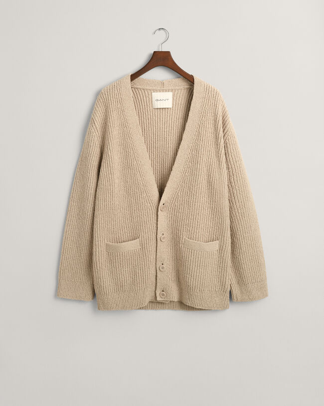 Cardigan côtelé en coton bouclé