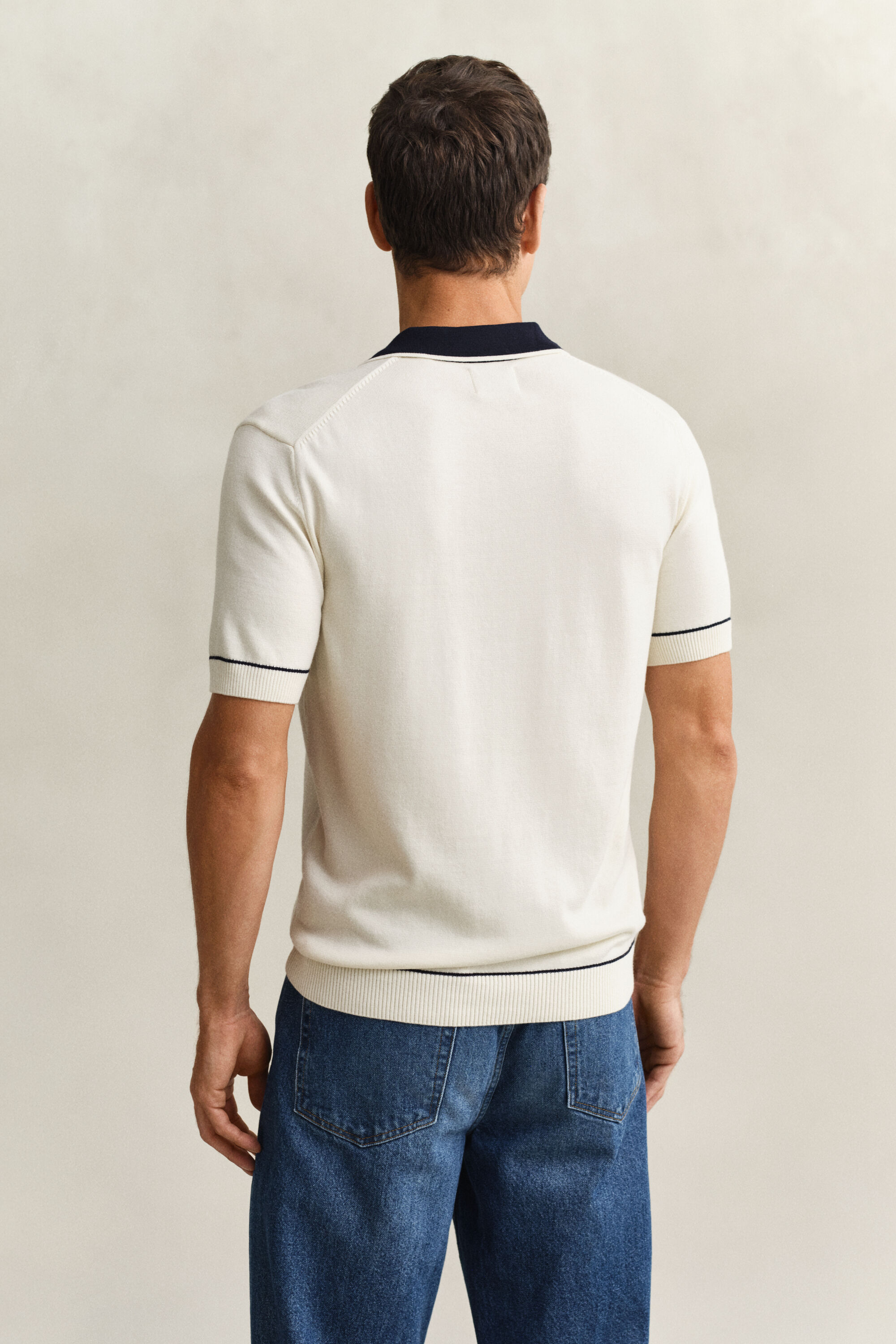 Pull façon polo en coton et modal