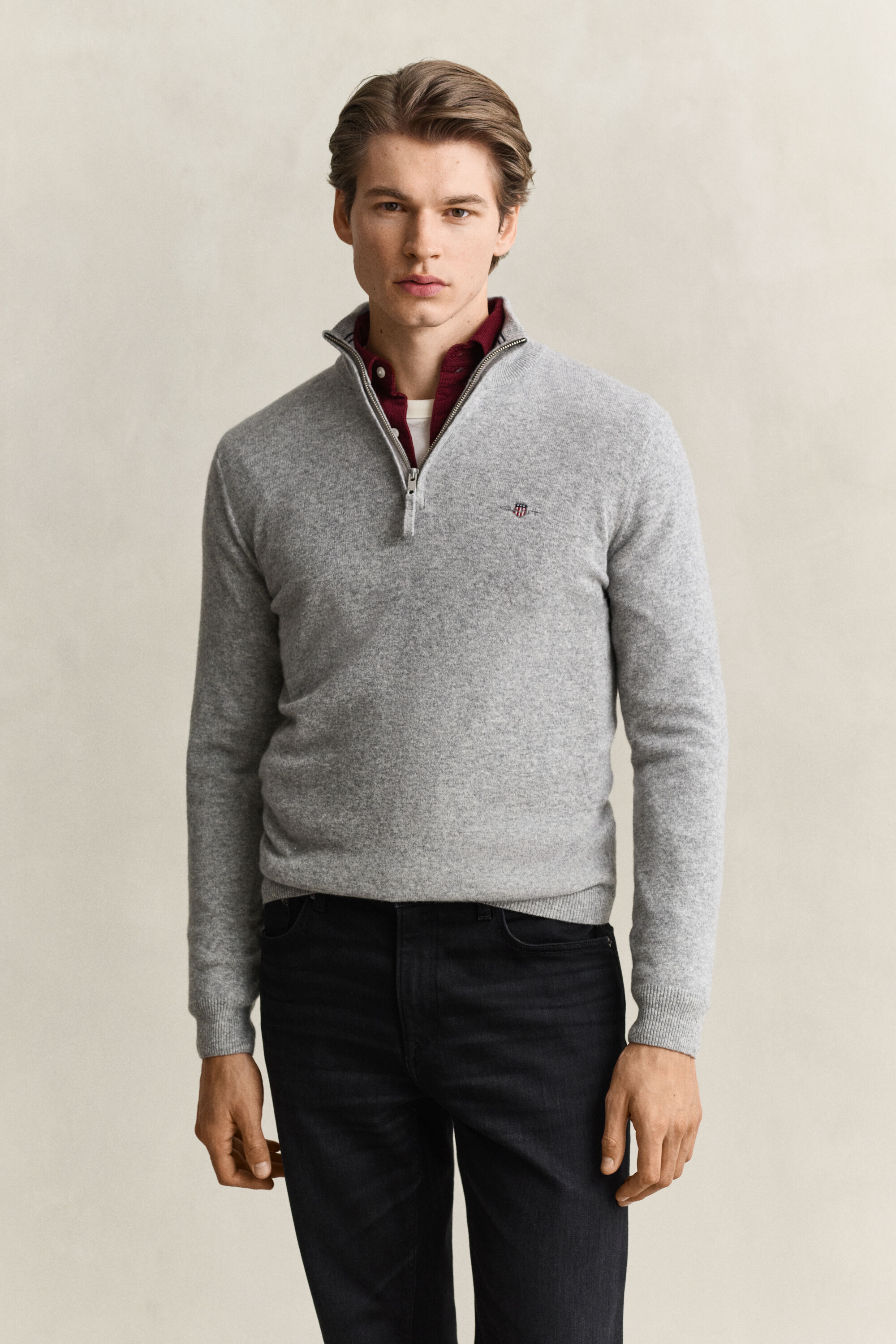 Pull à demi-zip en laine d’agneau
