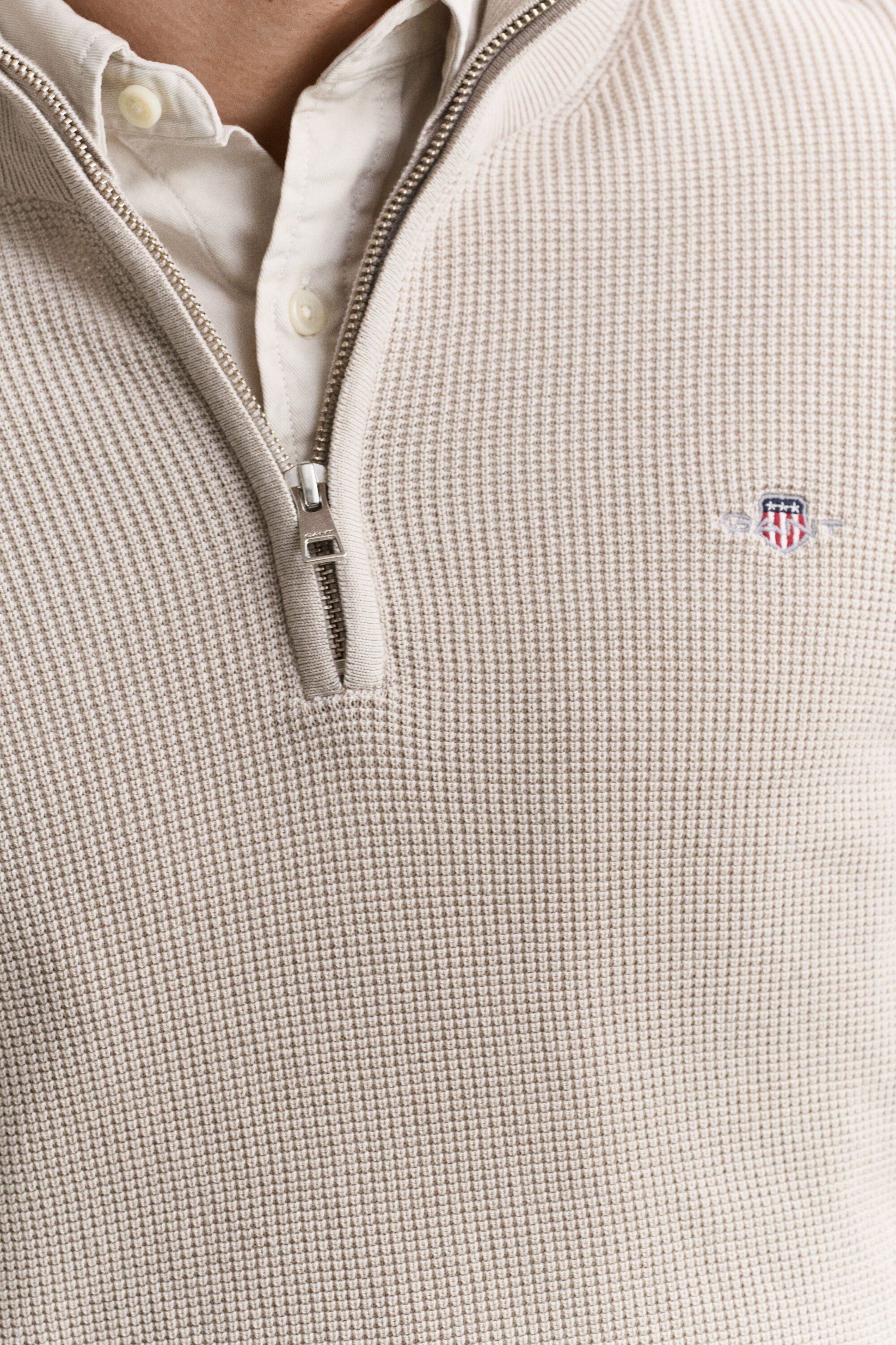 Pull à demi-zip en coton texturé