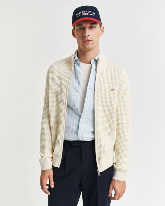 Cardigan zippé en coton texturé