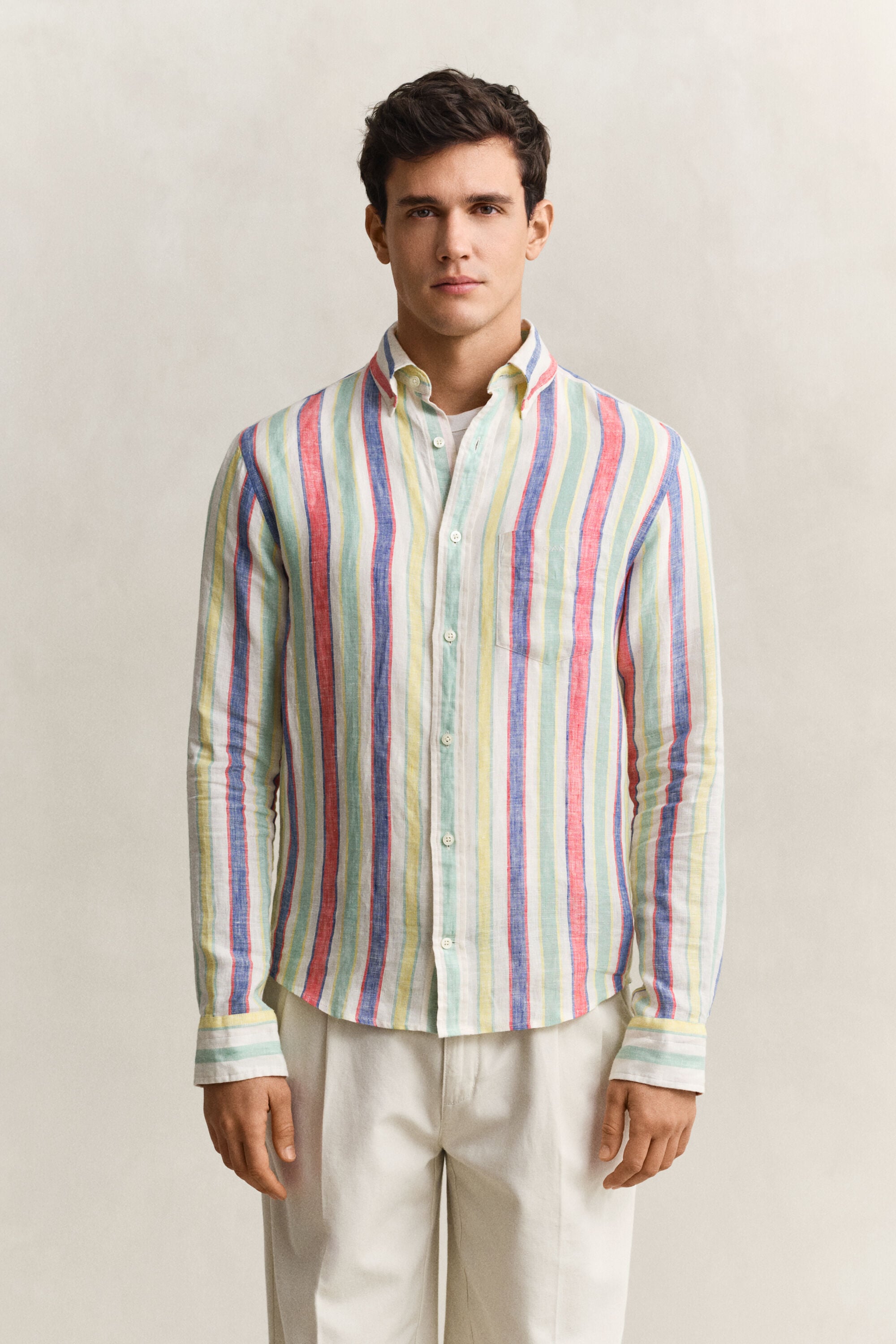 Chemise en lin à rayures multicolores
