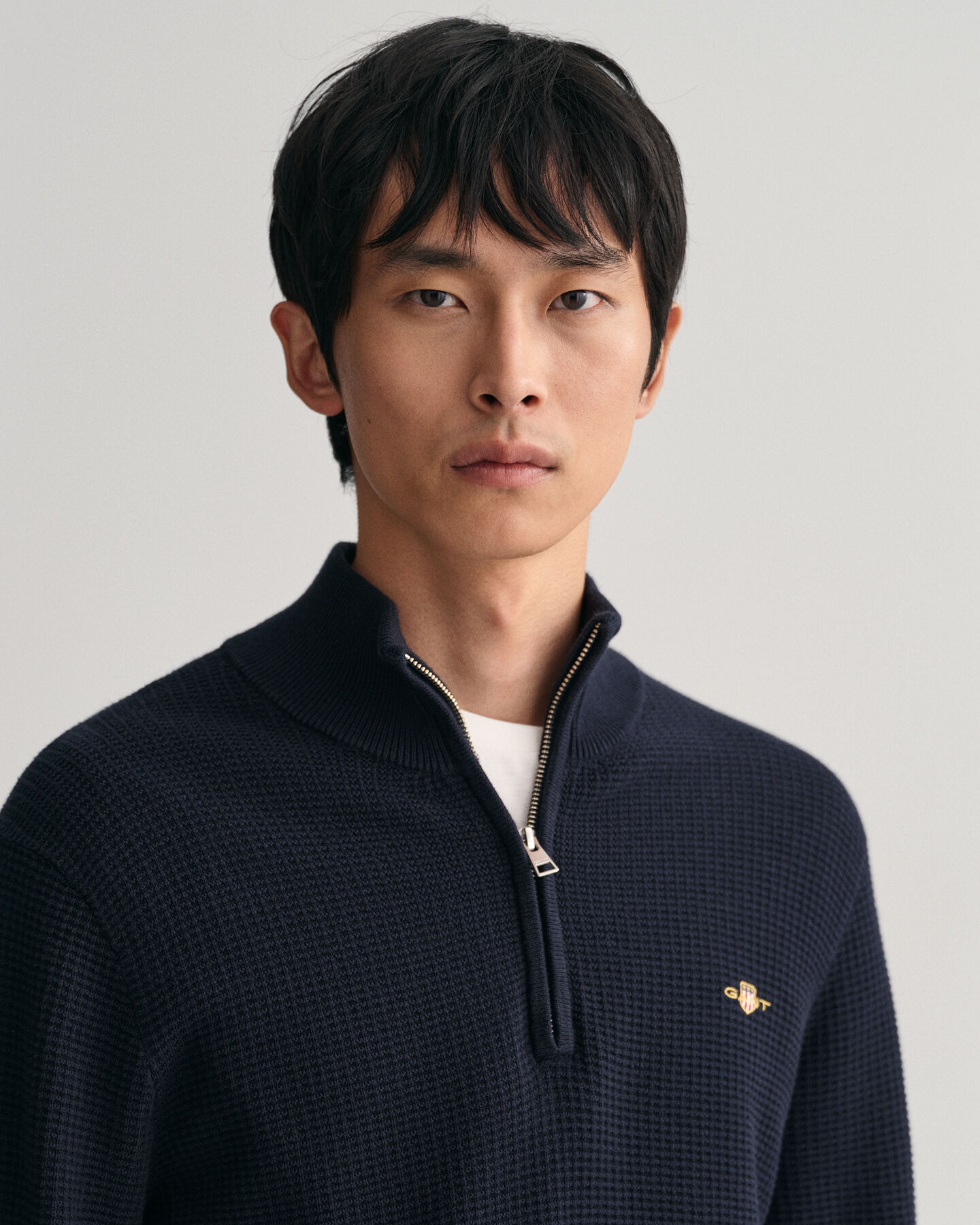 Pull à demi-zip en coton Textured