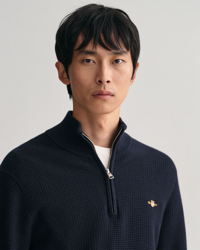 Pull à demi-zip en coton Textured