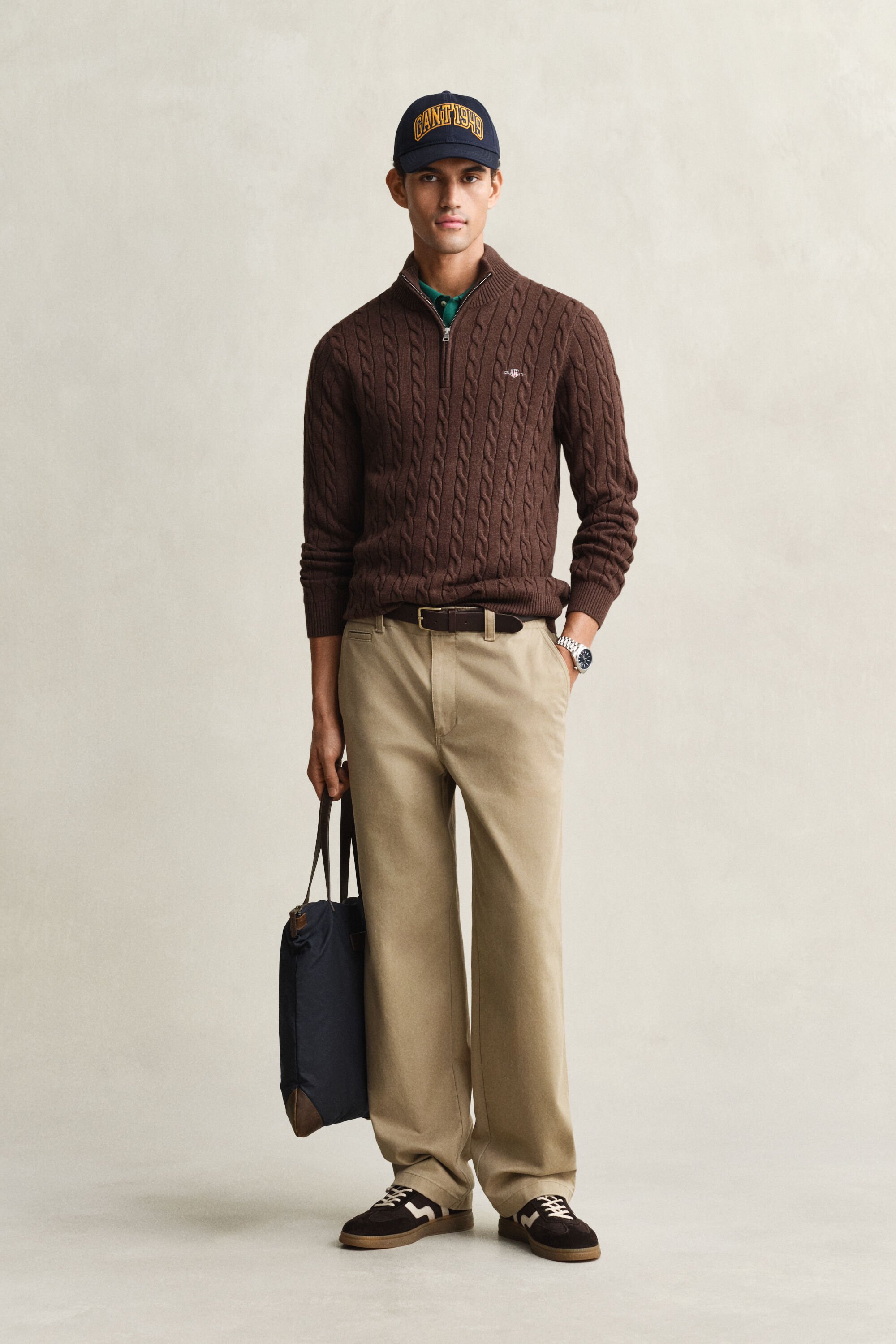 Pull à demi-zip en maille de coton torsadée