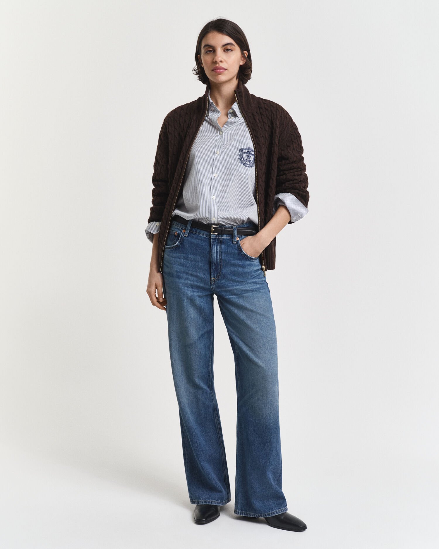 Cardigan zippé en maille torsadée