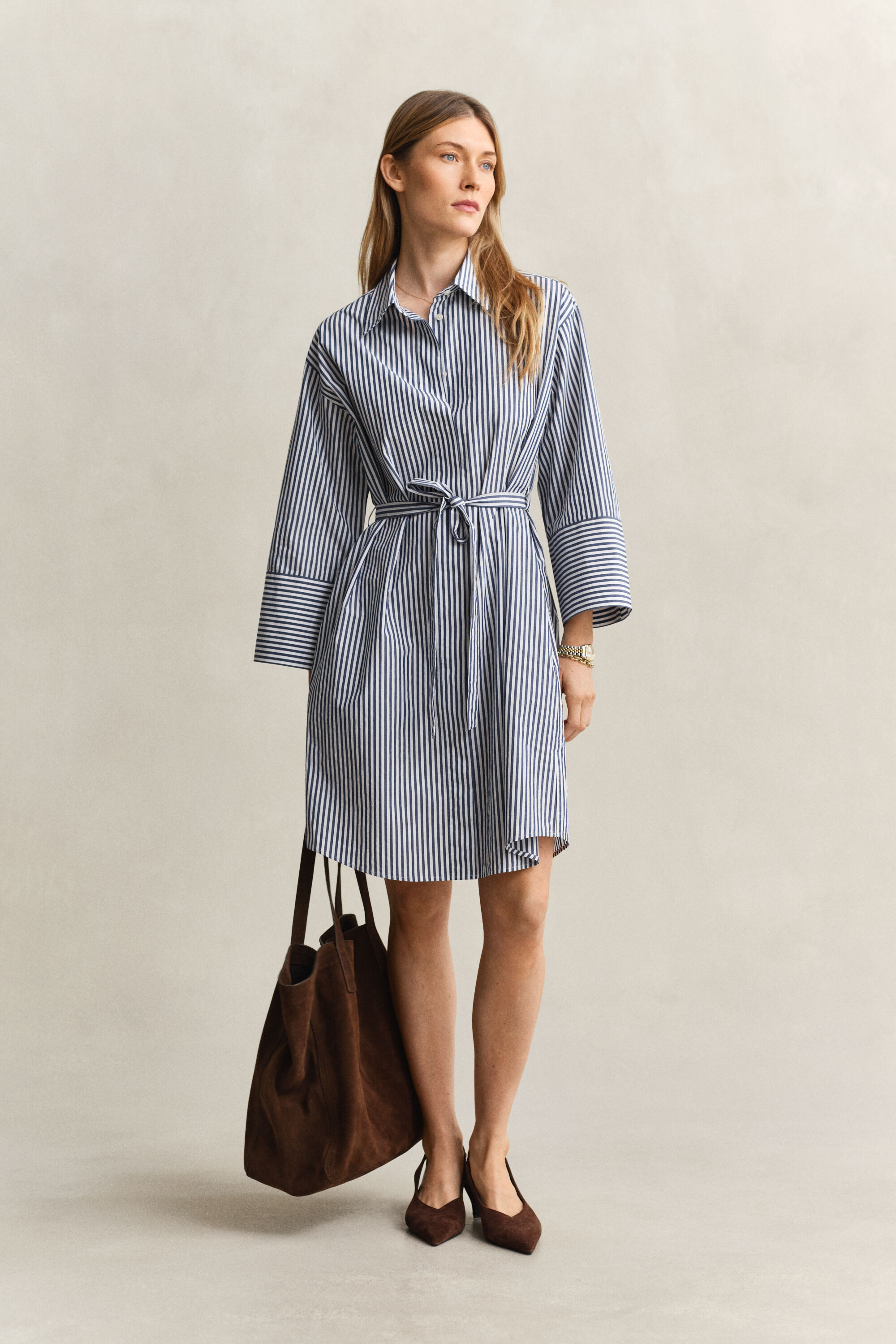 Robe-chemise en popeline à rayures