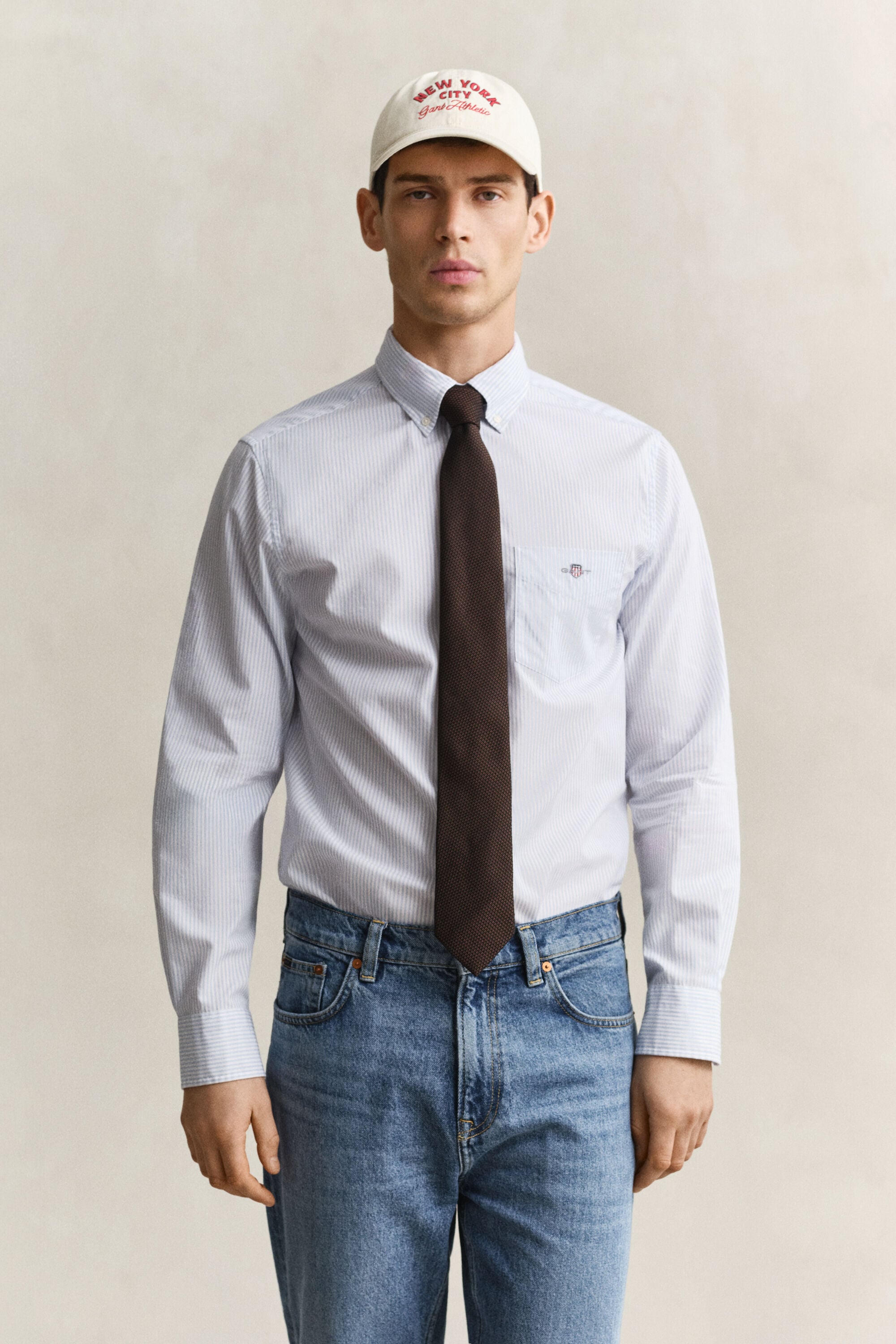 Chemise regular en popeline à rayures classique