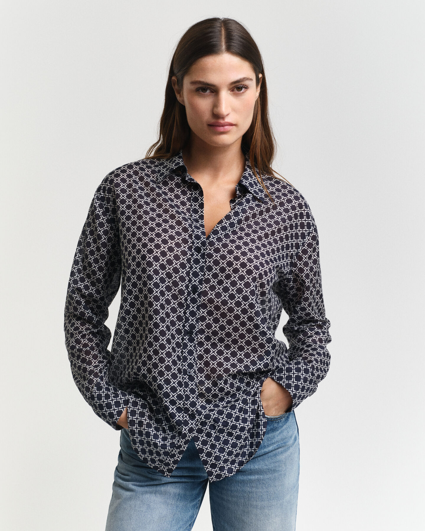 Chemise relaxed fit en coton et soie Geometric