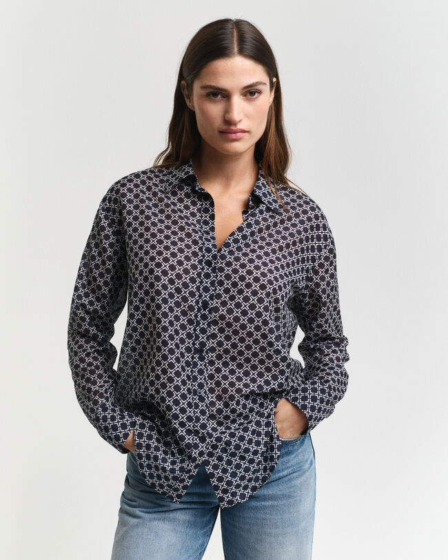 Chemise relaxed fit en coton et soie Geometric