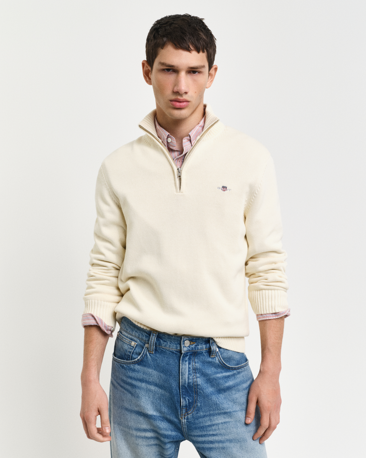 Pull en coton décontracté à demi-zip - DK HAZELNUT MELANGE