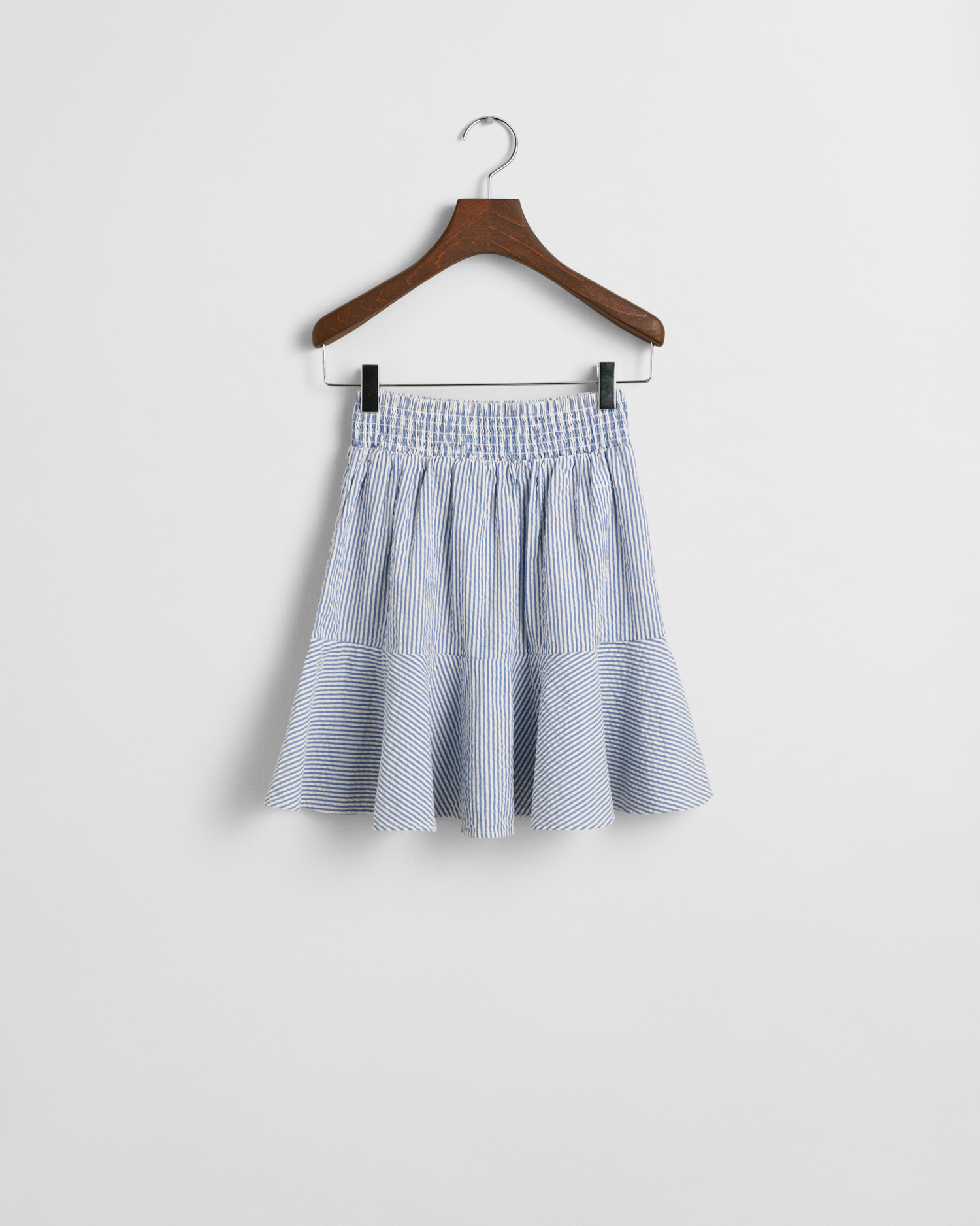 Jupe Enfant TALBOTS Taille 20 En Seersucker Rayé Bleu/blanc à Niveaux Festonnés - Occasion Très Bon état