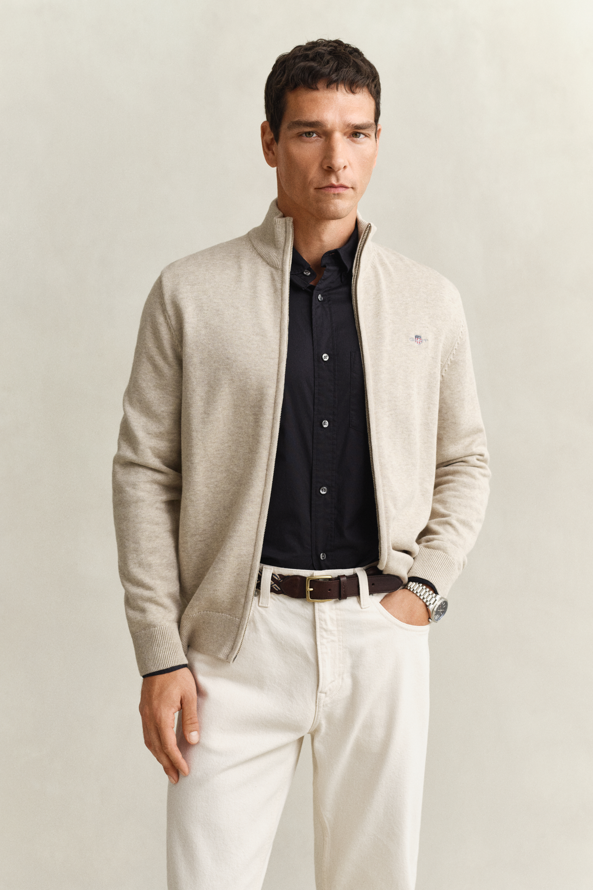 Cardigan zippé en coton décontracté - DK HAZELNUT MELANGE