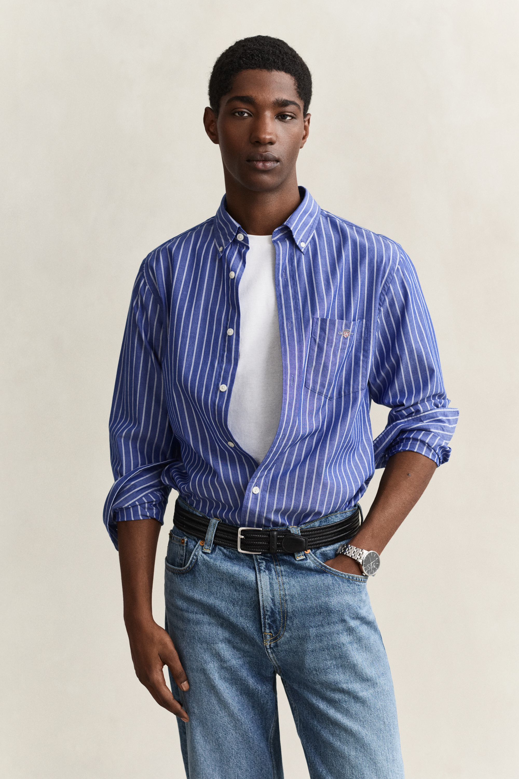 Chemise en popeline à rayures classique - COLLEGE BLUE